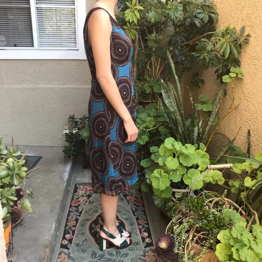 Tory Burch Blue and Brown Midi Dress with Elegant Design